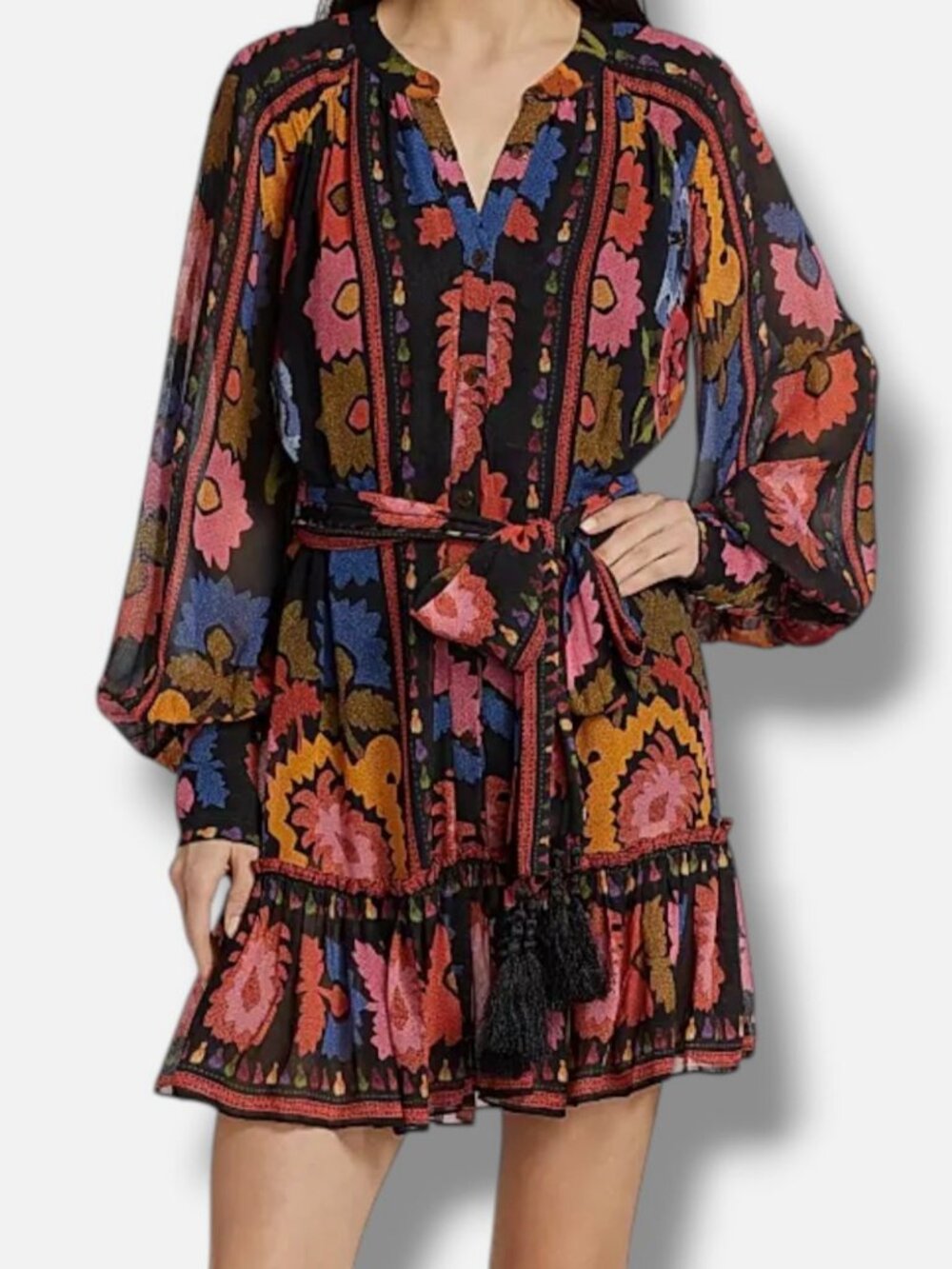 Farm Rio Women's Black Flowers Tapestry Minidress Size S